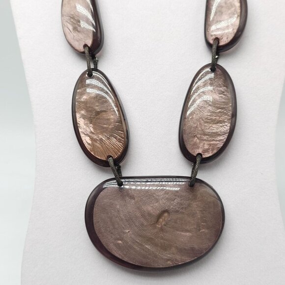 Chunky Brown Resin Slab Statement Necklace With Adjustable Cord - Picture 2 of 6